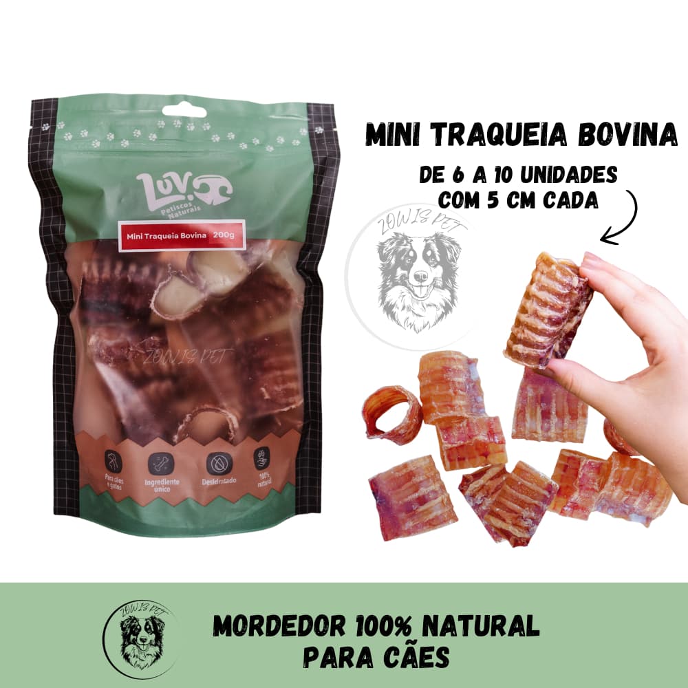 Mini Traqueia Bovina Mordedor Desidratado Natural para Cães 200gr - Luv Petiscos