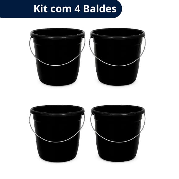 Kit 4 Baldes 8 Litros Resistente com Alça Metálica Reforçada | Multiuso para Casa, Cozinha e Jardim