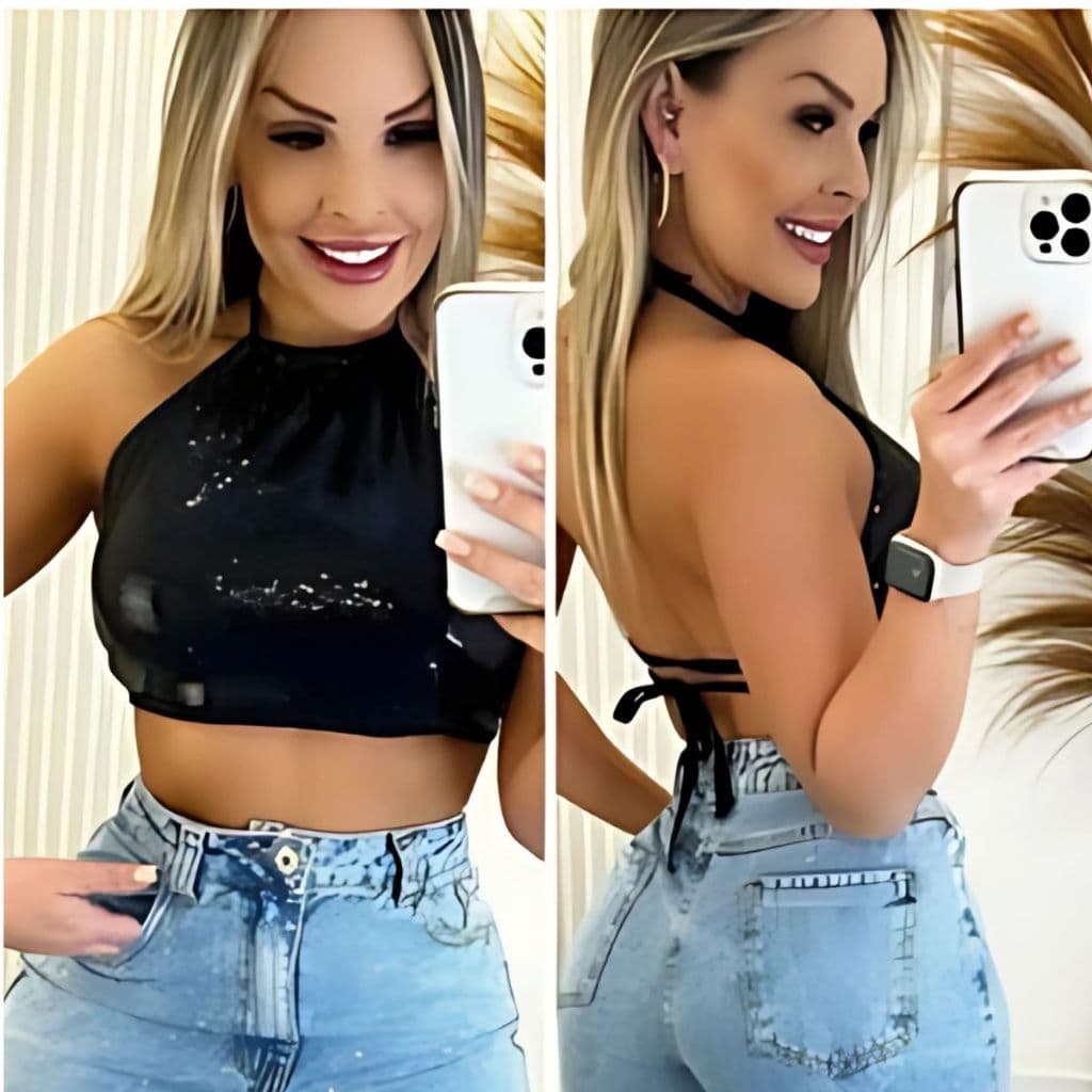 Cropped Feminino Paetê Frente Única com Bojo – Top Festa Brilho Glamour Moda Feminina