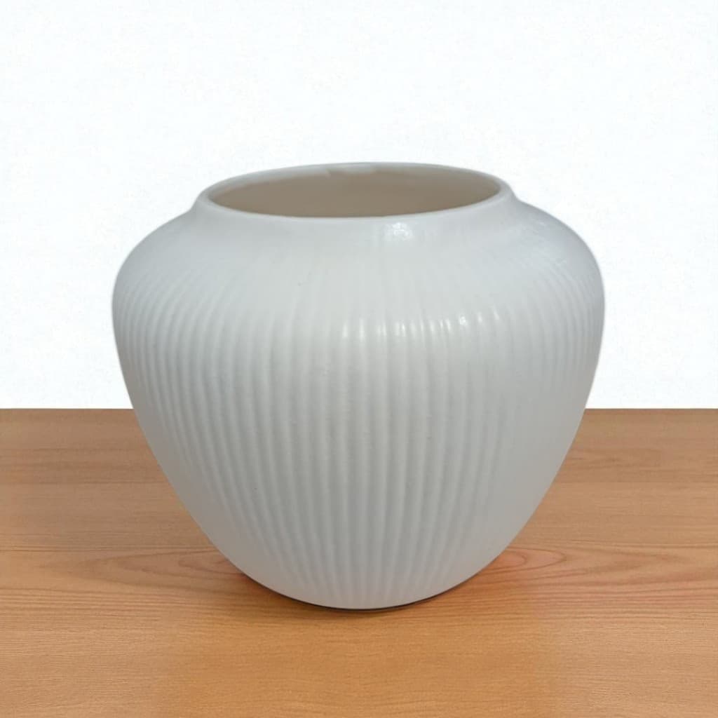 Vaso Floreira Redondo Riscado Moderno em Cerâmica Branca Fosca Decorativo Decoração para Plantas