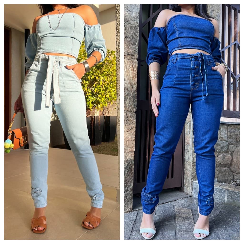 Conjunto Jeans Ciganinha ， calça