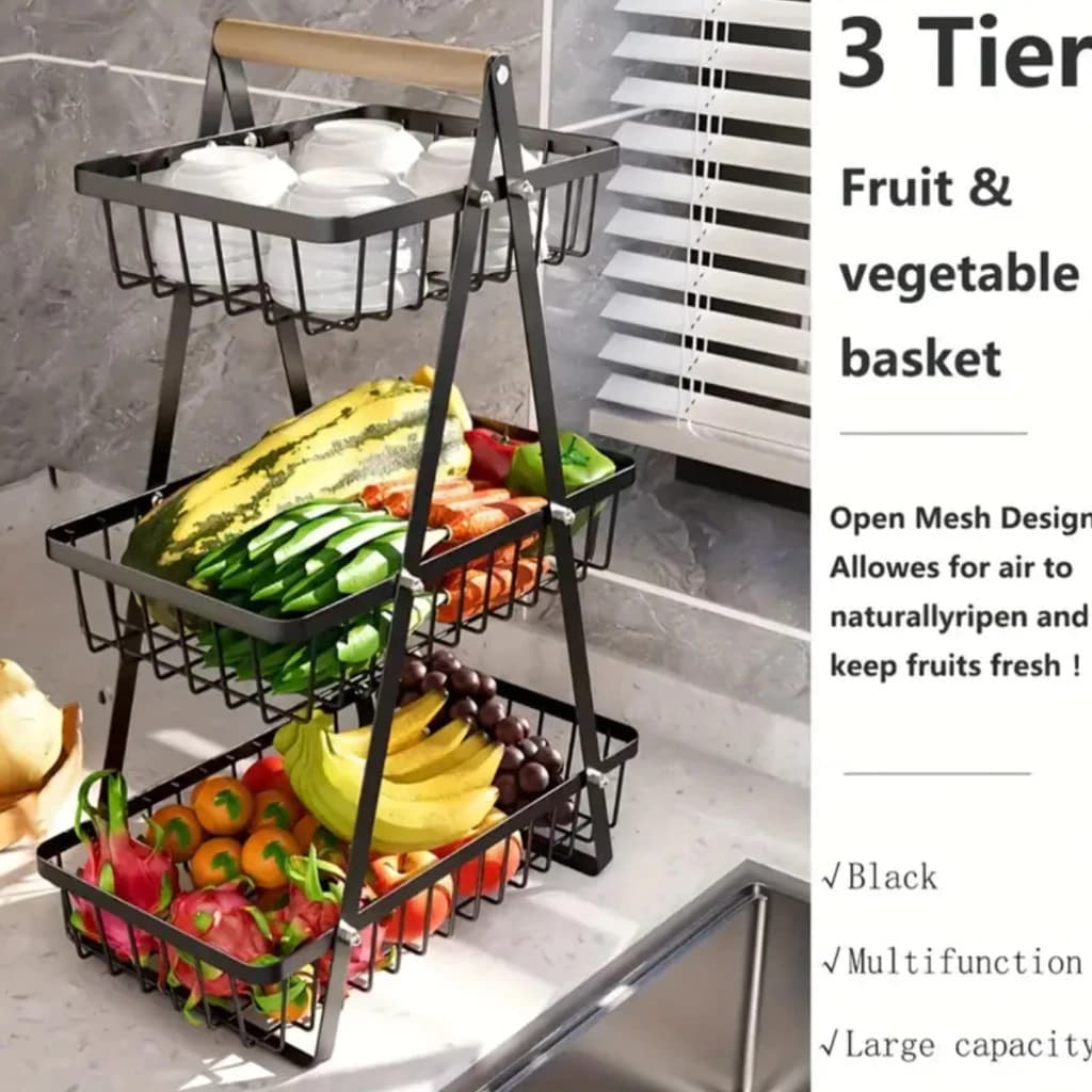 Cesto Fruteira de Mesa Aramado até 3/2 Andares em Metal Organizador Multiuso Frutas Legumes