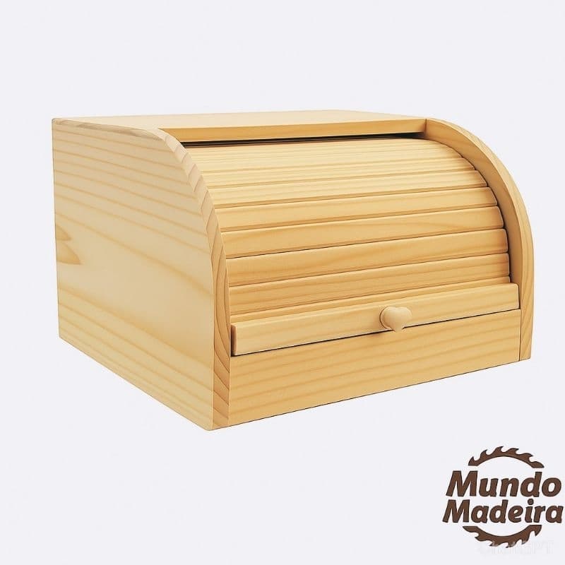 Porta Pão Médio Pinus Com Tampa Retrátil 30x25x19cm - MundoMadeira