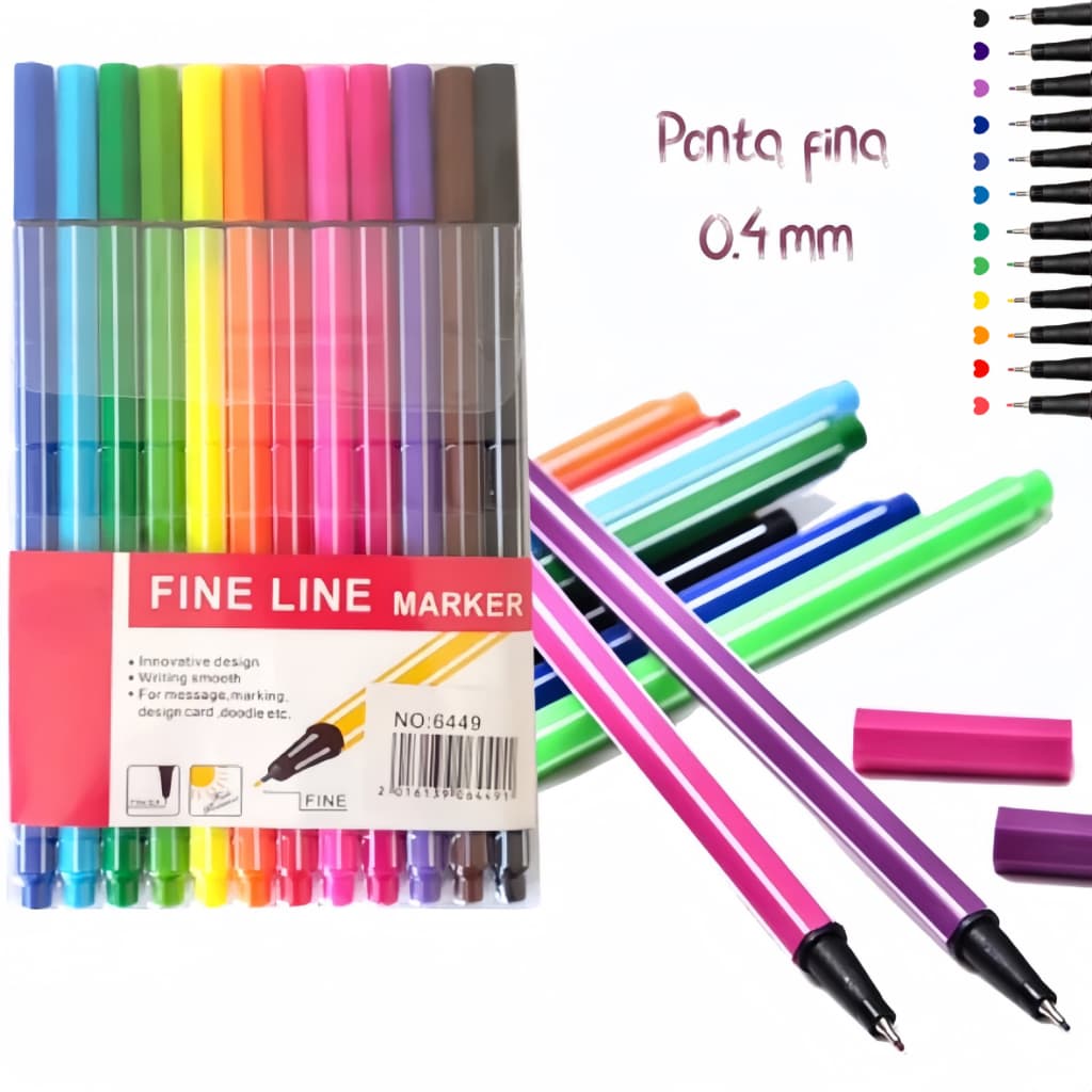 Kit com 12 Canetas  de Linha Coloridas 0.4mm -  Para Mangá, Desenho e，Arte，Escrever e Esboços