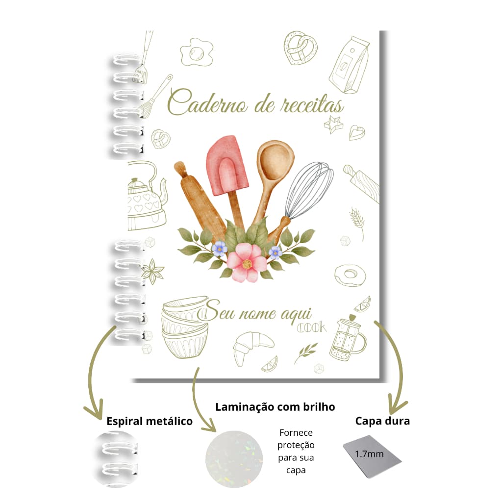 Caderno de receitas personalizado com nome