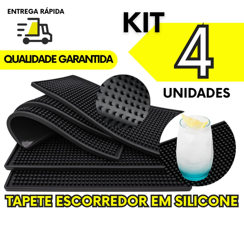 Kit 4 Tapete De Silicone Escorredor Para Bebidas Drinks Louças Bar Mat Mesa Balcão Barbearia