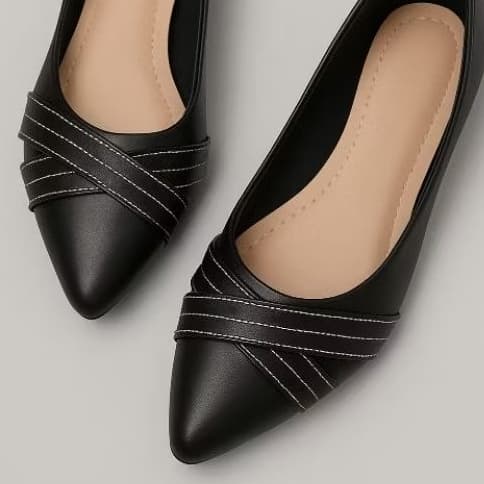 Sapatilha Feminina Preta Bico Fino com Cruzada Elegante Sapato Feminino Sapato Feminino Confortável Casual
