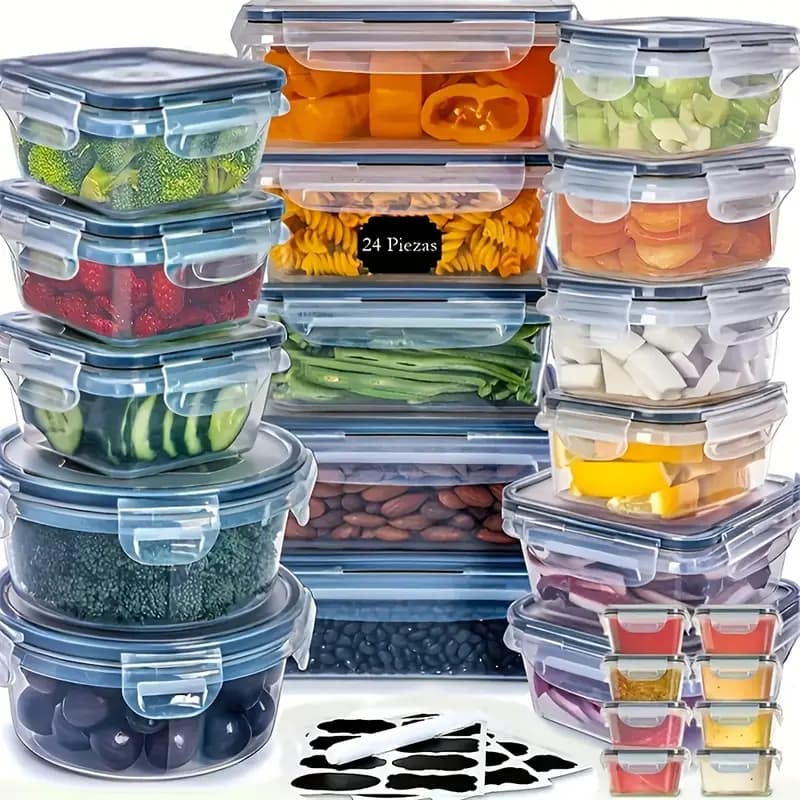Conjunto de 24 caixas de armazenamento de alimentos, lancheira adequada para viagens, escola e atividades ao ar livre