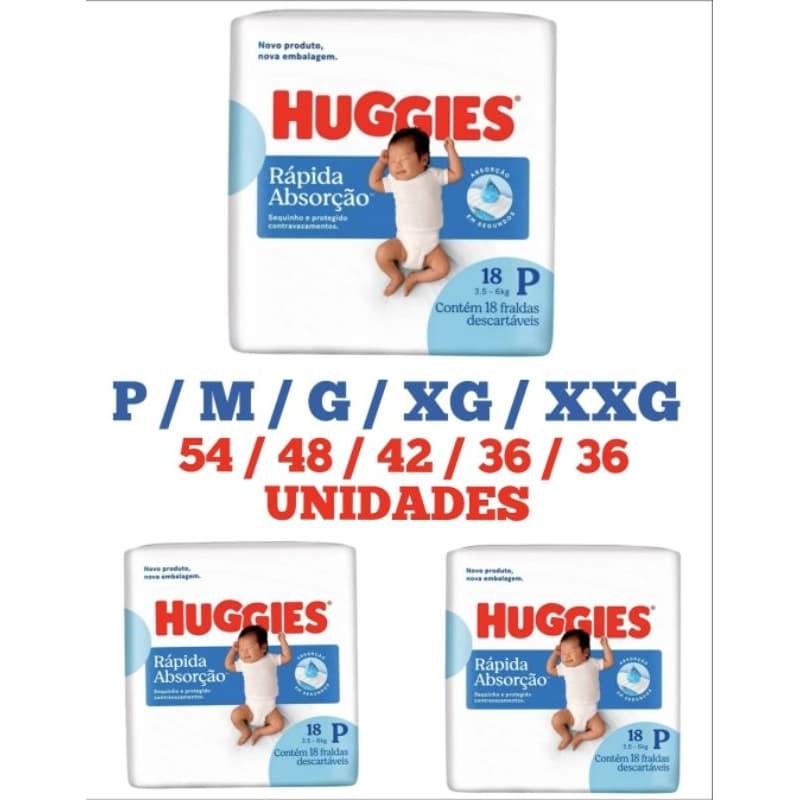 Fralda Huggies 3 Pacotes Tripla Proteção P / M / G / XG / XXG