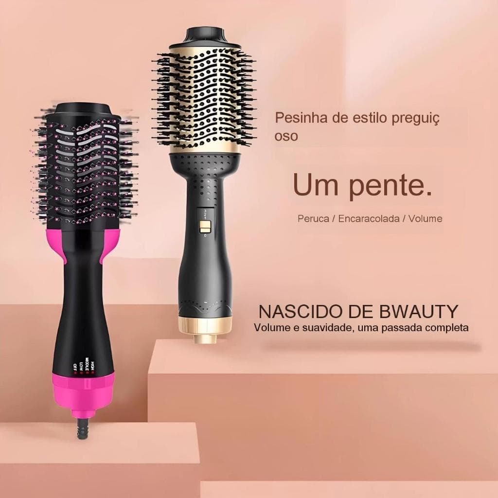 Escova Secador de Cabelo 4 em 1 – Íons Negativos 1000W, Ajuste Temperatura/Velocidade, Suave Sem Frizz (Preto e Rosa)