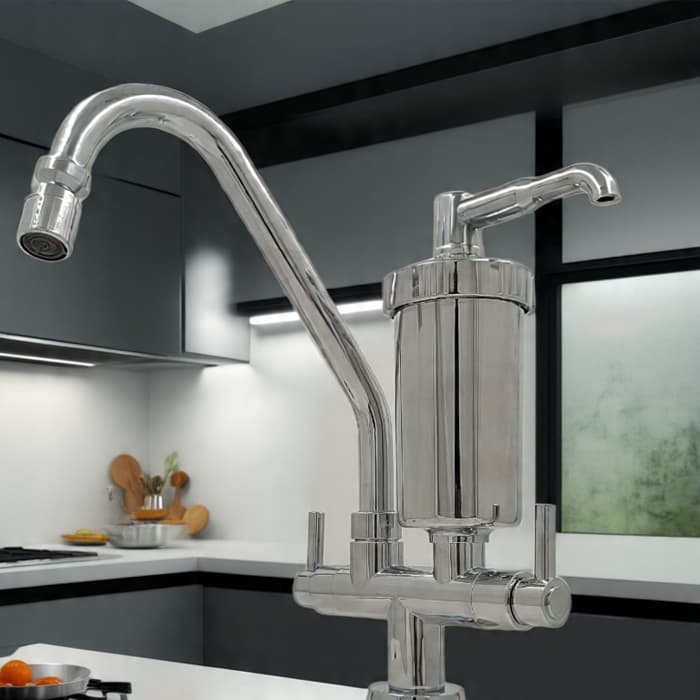 Torneira Cozinha com Filtro Bancada Tubo Inox com Arejador Articulado