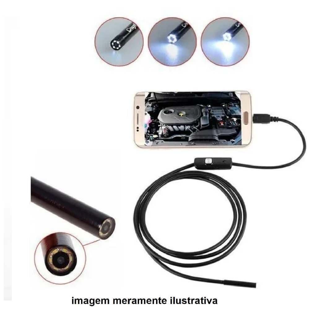 Mini Camera Sonda Cabo 2 Metros Prova Agua Envio Imediato saida  Android V8 e USB