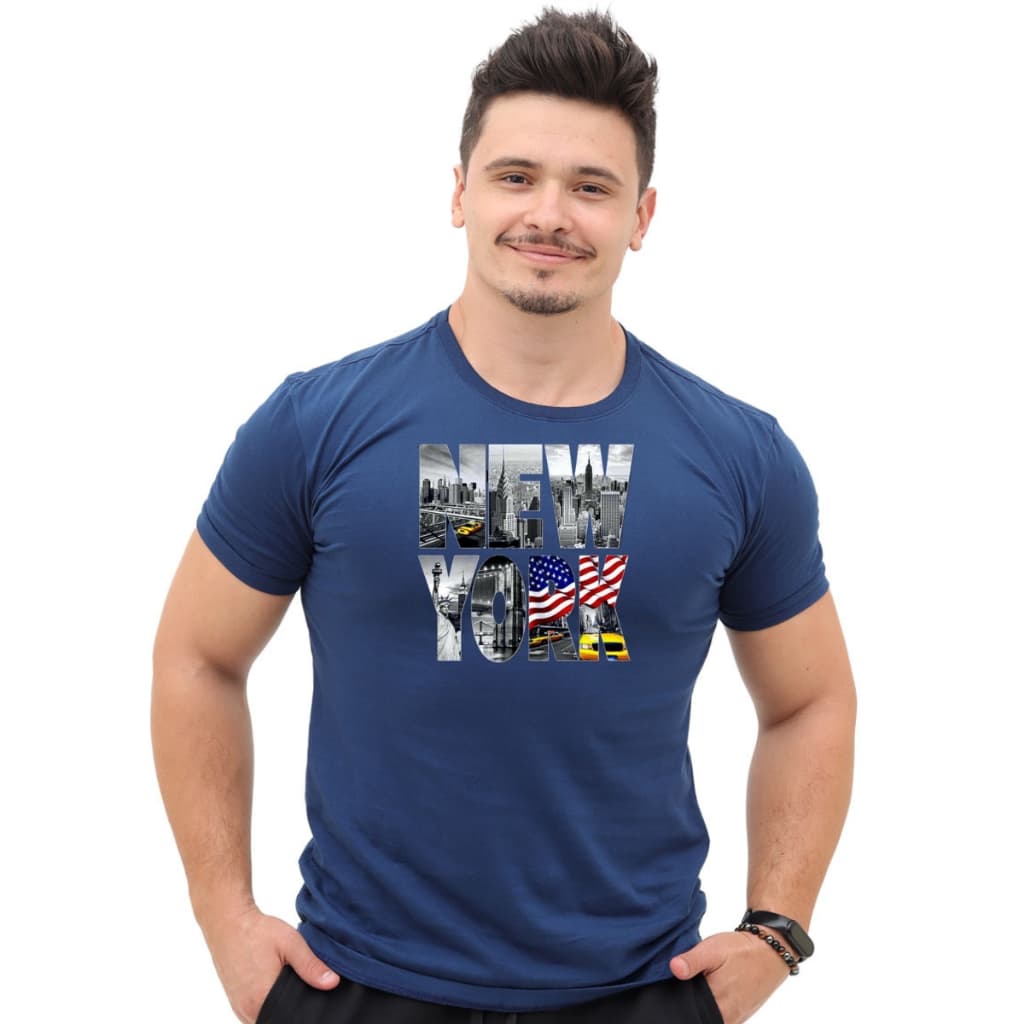Camiseta Masculina New York Em Algodão Confortável Dia A Dia