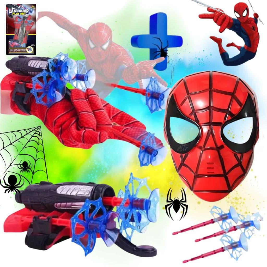 Luva Mascara Homem Aranha Infantil Lançador de Teia Dardo Brinquedo Spider Man Envio Imediato