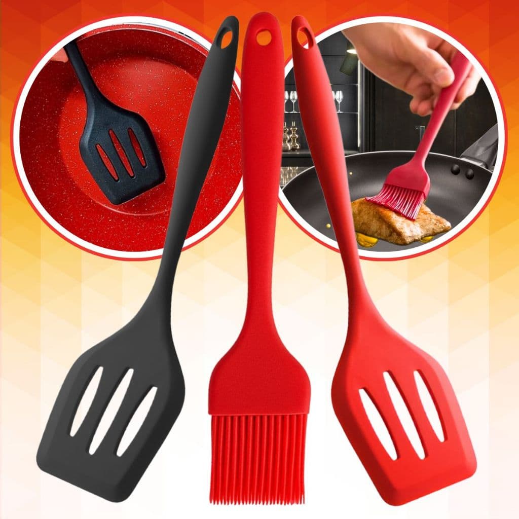 Espátula Vazada de Silicone e Pincel Confeitaria Utensílios de Cozinha