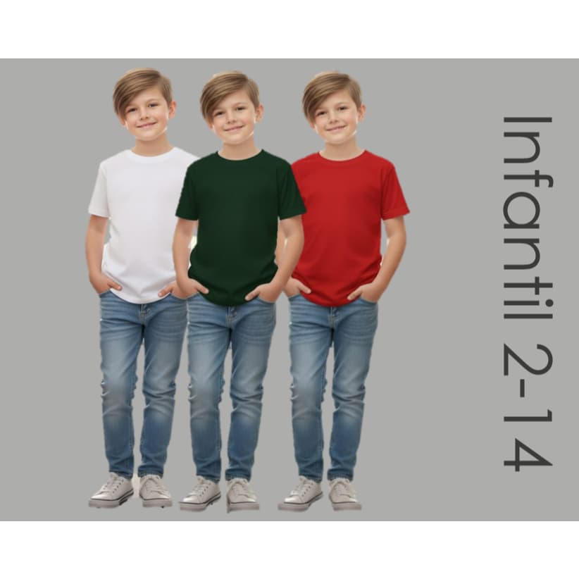 Kit 3 Camiseta Infantil Para Crianças do 2 ao 14 Masculino e Feminino 100% Algodão Manga Curta