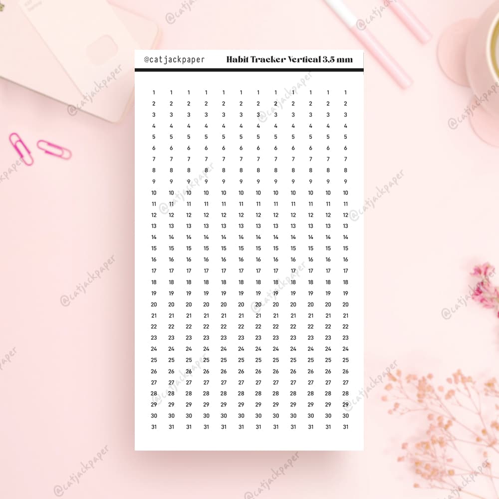 Adesivo Habit Tracker Vertical - Dias do mês - ( Sterling Ink A5) -Organização de Hábitos para Planner e Bullet Journal
