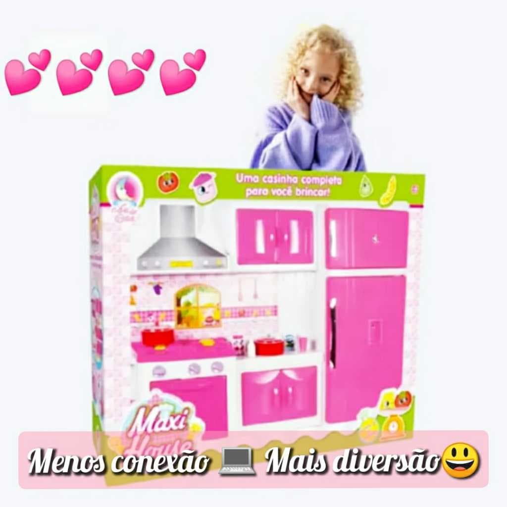 Brinquedo Maravilhosa Cozinha Rosa Grande Infantil Com Fogão Geladeira Pia Micro-ondas e Acessórios