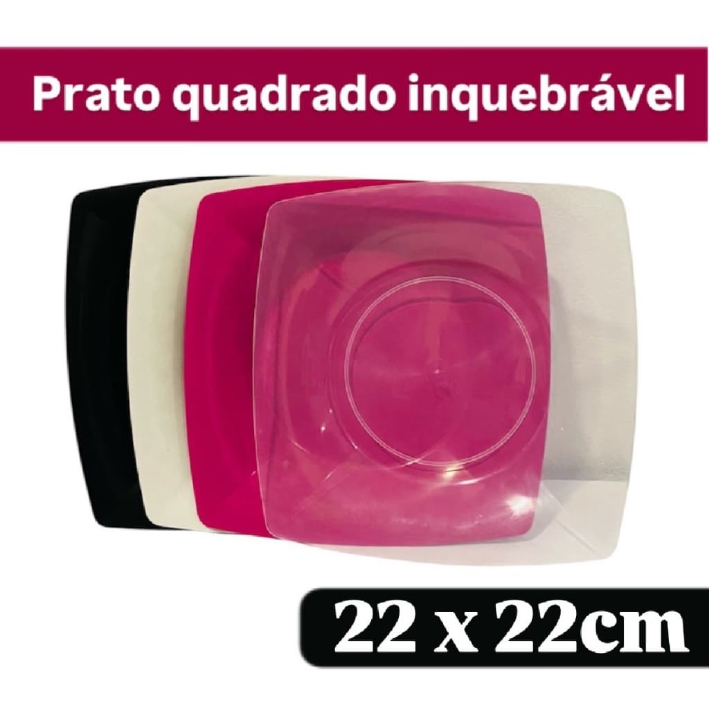 Kit 10/20/30/40 Pratos Quadrados de Plastico - Reforçado para Lanche, Refeições, Almoço e Jantar.