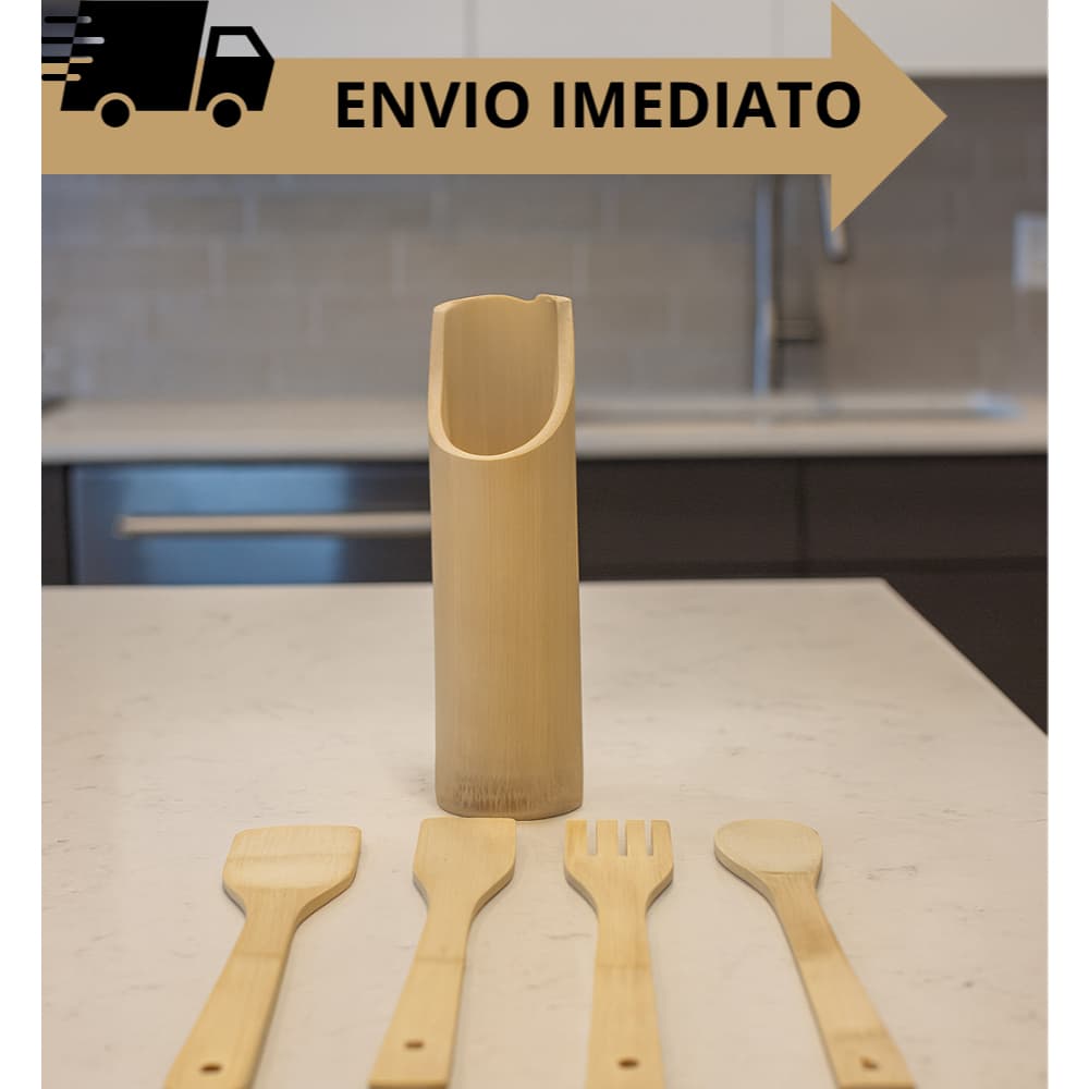 Kit 5 Peças Utensílio de Cozinha de Bambu