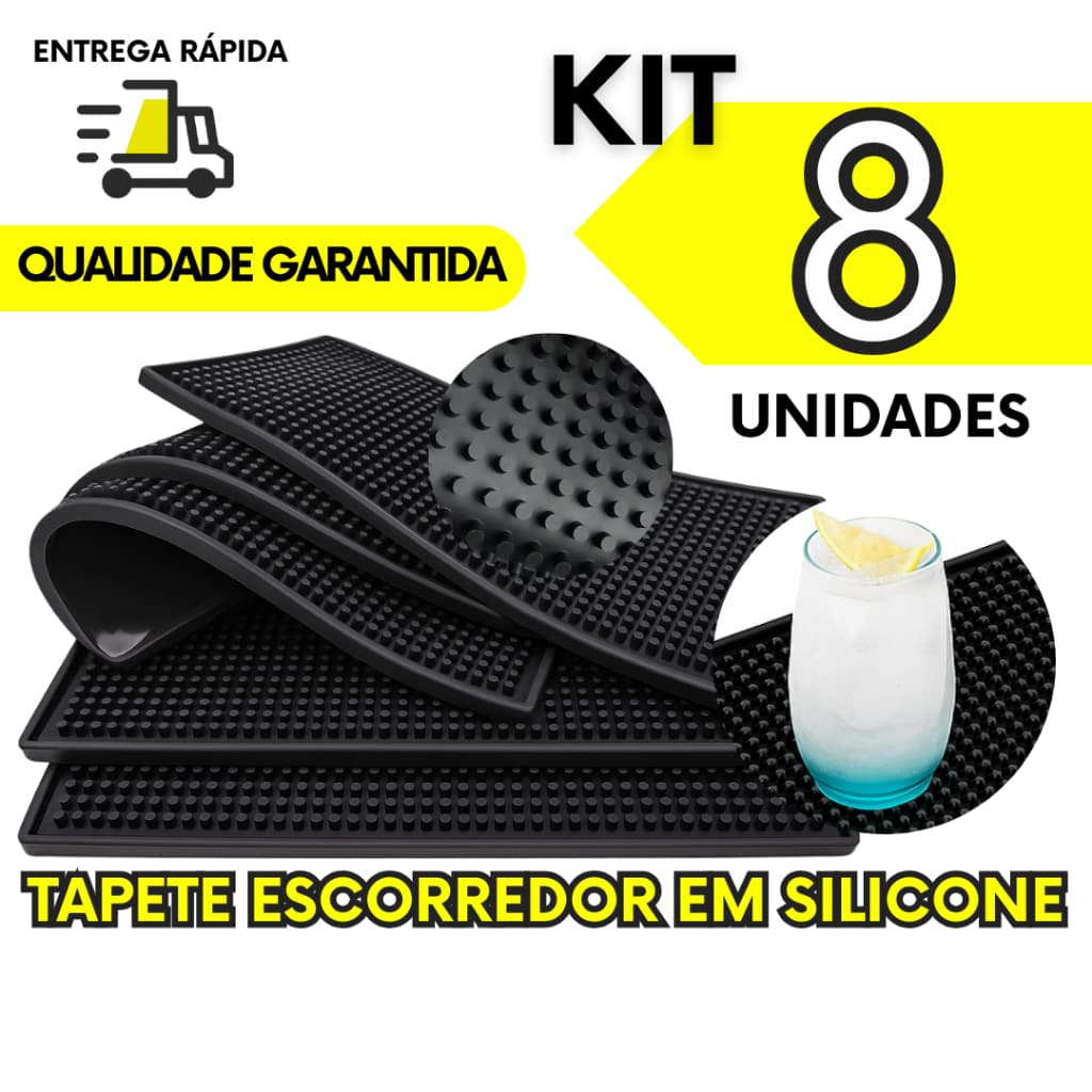 Kit 8 Peças Tapete de Silicone Escorredor Resistente Copos Drinks Utensílios De Bar Barmen Barbearia