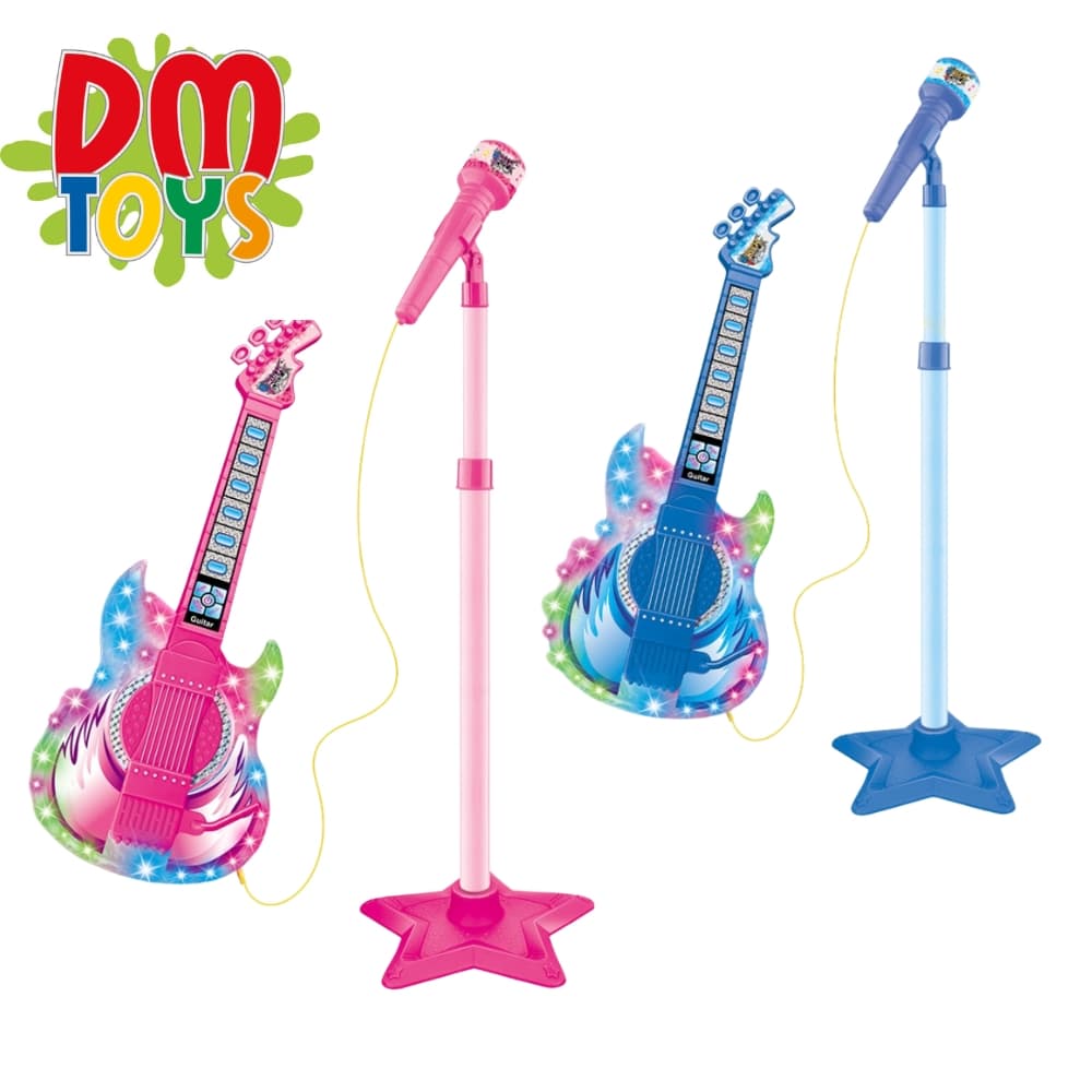 Guitarra com Microfone e Pedestal Brinquedo Infantil Rock Show Dm Toys Rosa / Azul