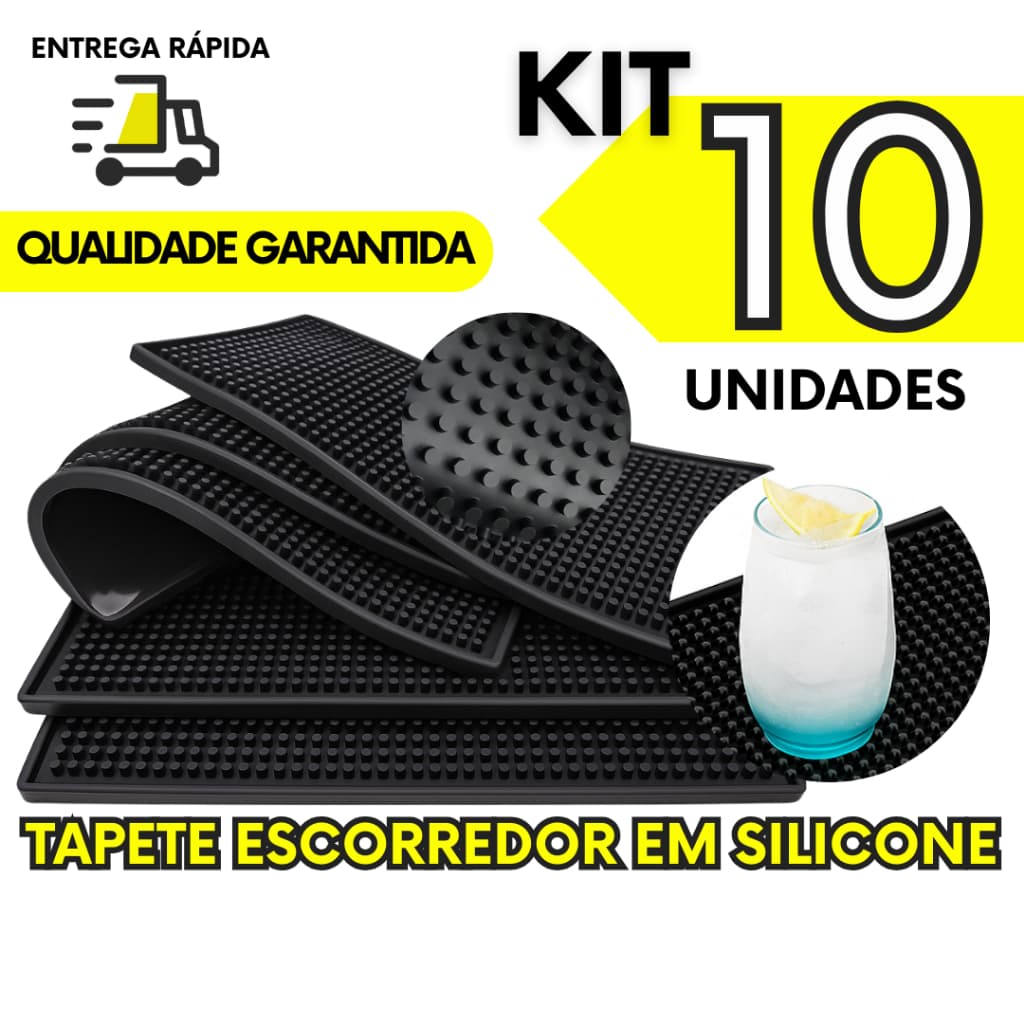 Kit 10 Tapete Silicone Escorredor De Louça 30x15 Antiderrapante Para Drinks Copos Barman Barbearia