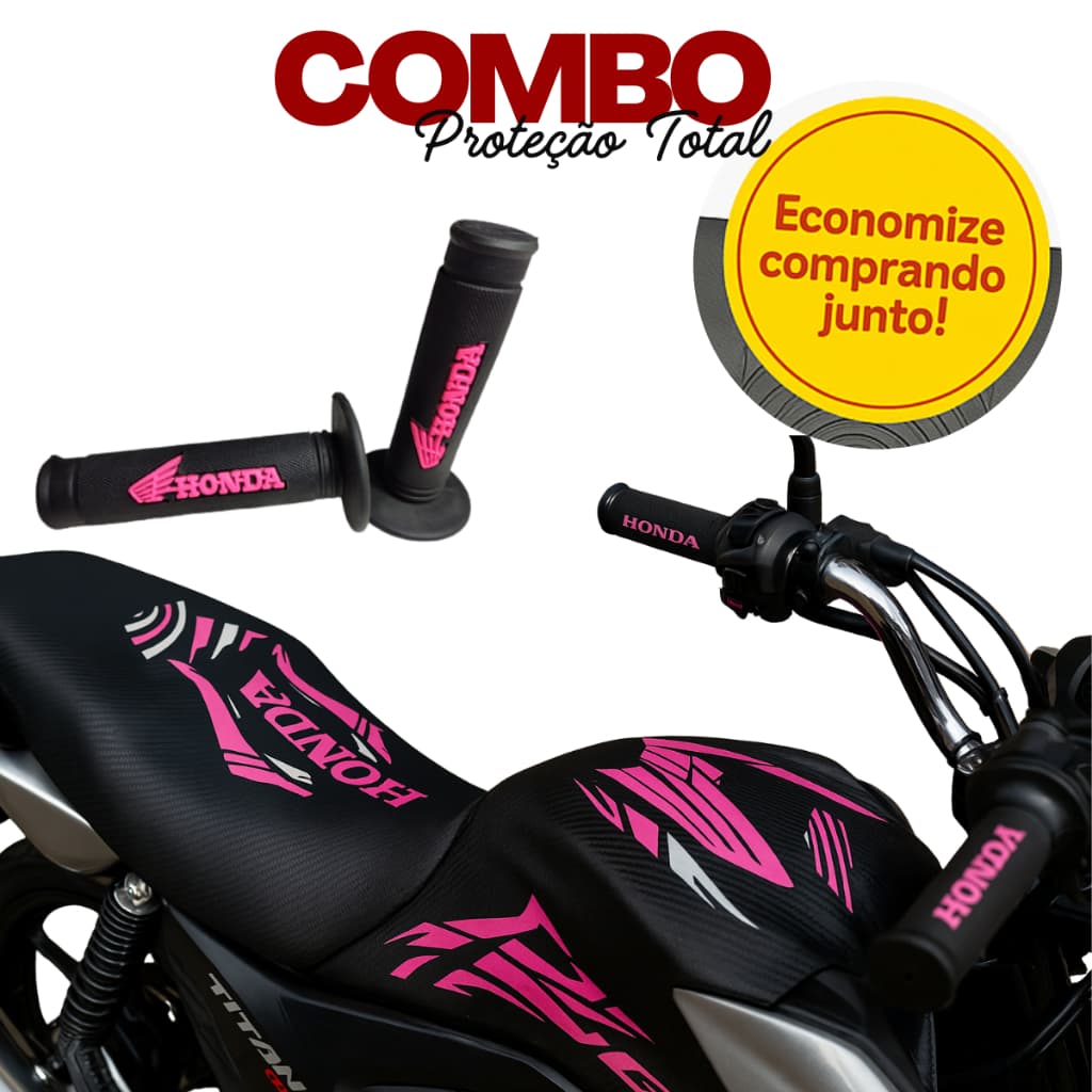 Kit Capa Banco + Manopla Diamante Honda Personalizada Rosa