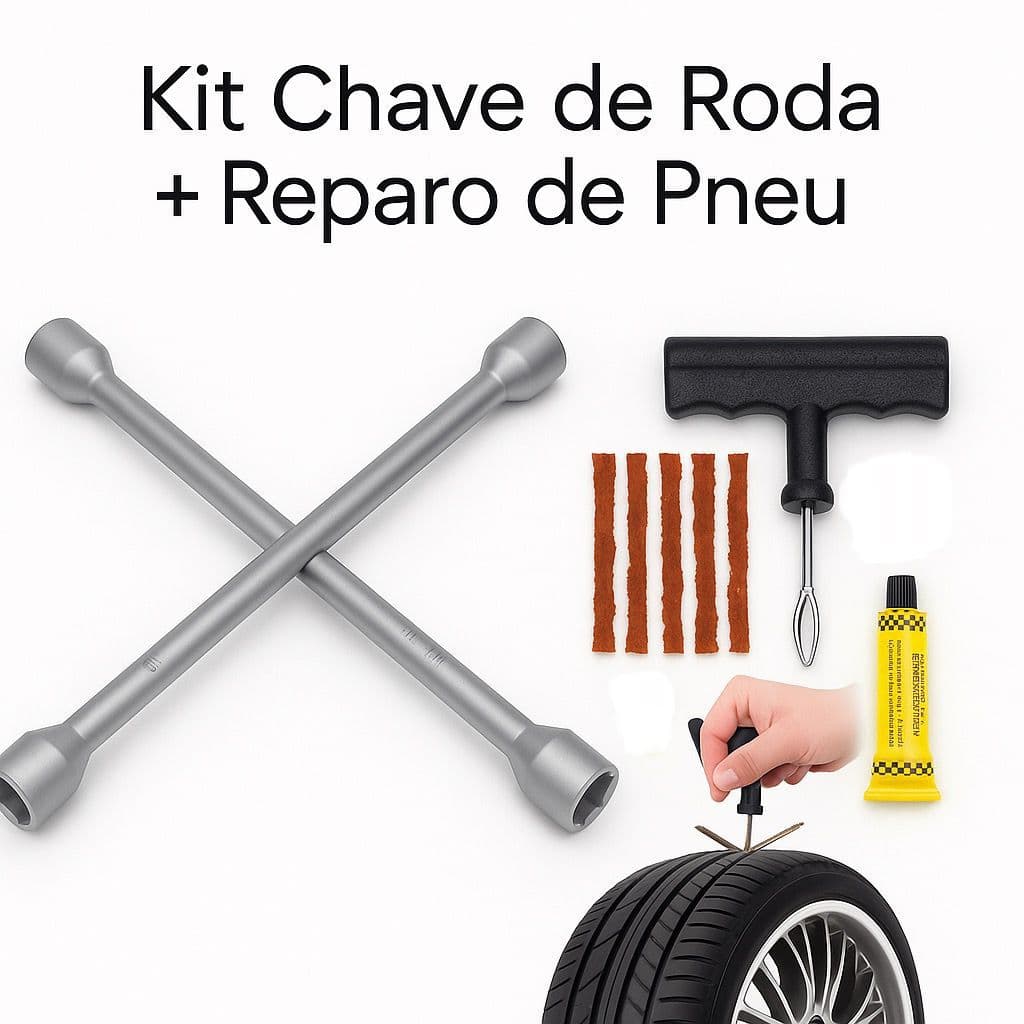 Kit Emergência Automotiva Chave de Roda Cruz Universal + Reparo de Pneu 8 Peças