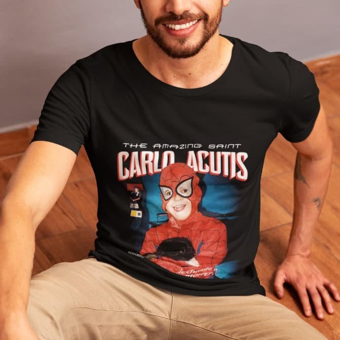 Camiseta Masculina básica estampa de Carlos acutis nova estampa