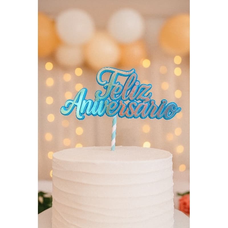 Topo de bolo Feliz Aniversário Azul /Topper Feliz Aniversário Azul / Decoração de Bolo -Topo Simples