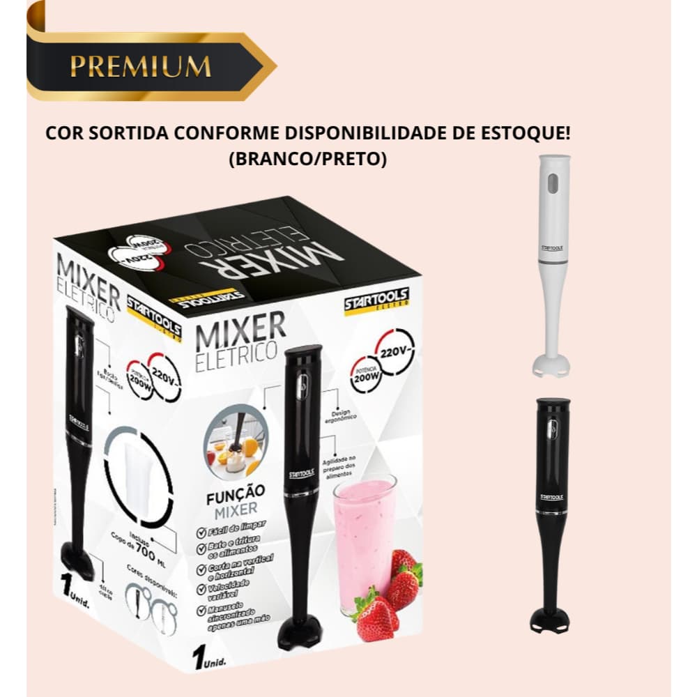 Mixer Elétrico com Copo 700ml 127V - Cor Sortida Conforme Disponibilidade de Estoque (Preto/Branco)