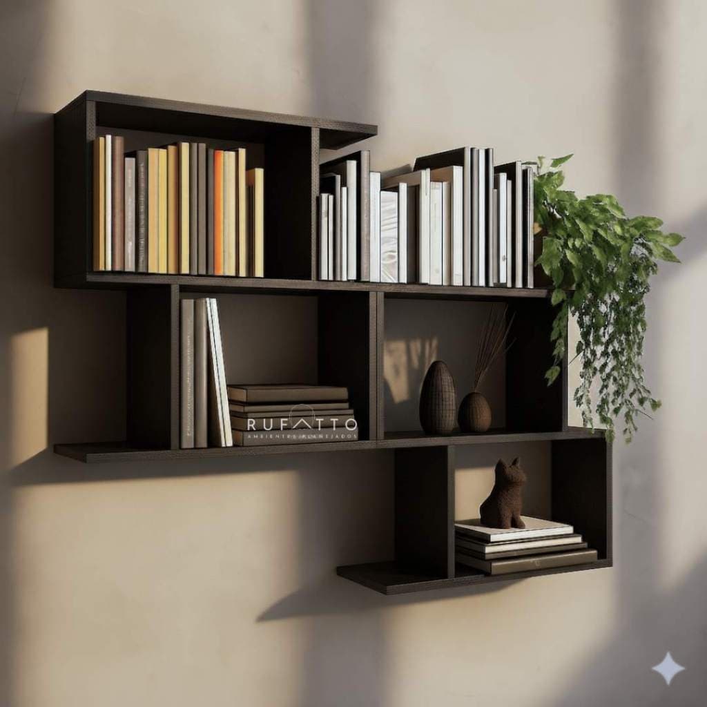 Kit 2 Nichos Zig Zag MDF 15mm Preto TX | Estante de Livros e Prateleira Decorativa de Parede 60cm