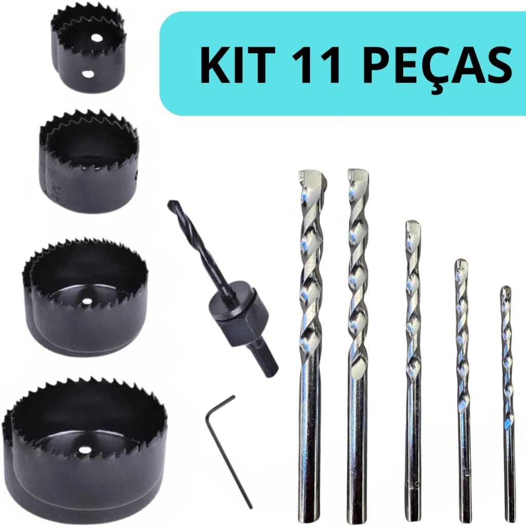 Kit 11 Peças Brocas E Serras Copo Para Alvenaria e Concreto