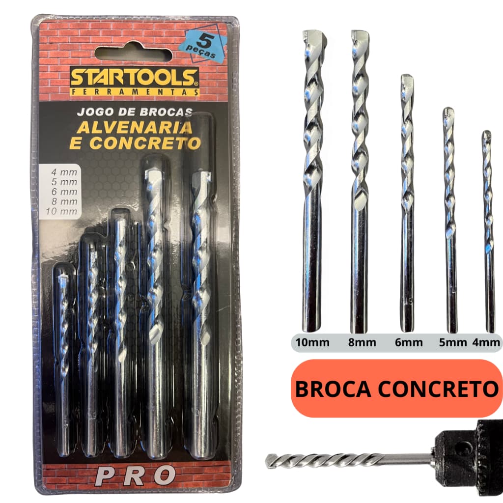 Brocas De Concreto E Alvenaria Para Obras 5 Peças Profissional
