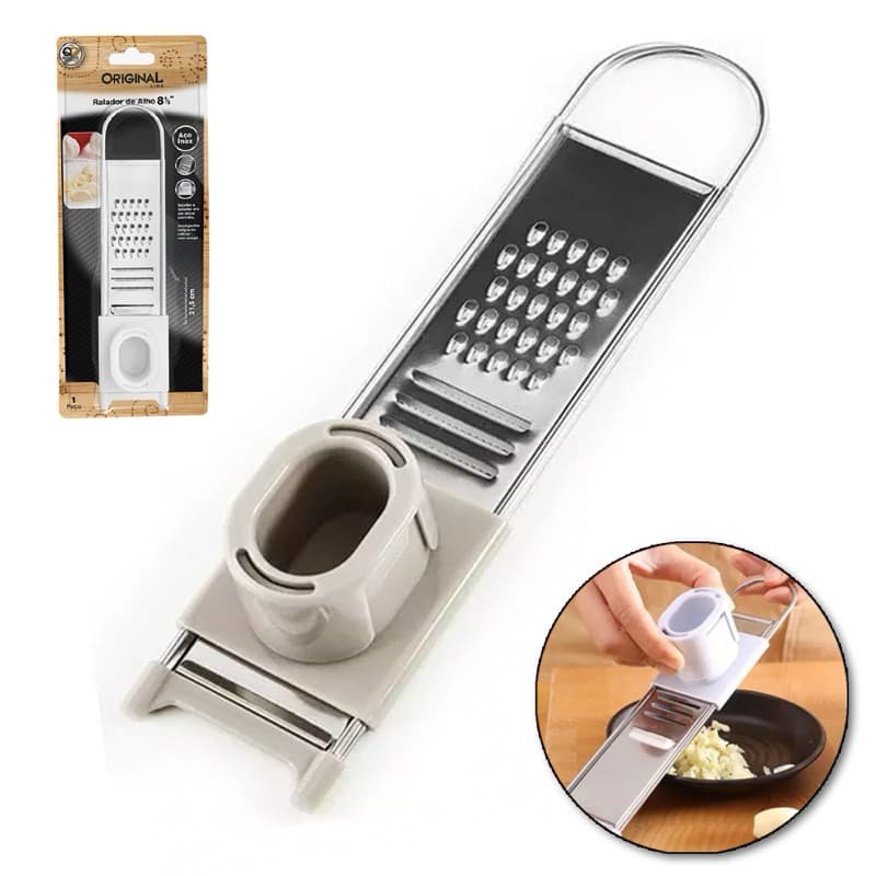 Mini Ralador De Alho Gengibre Inox Com Coletor