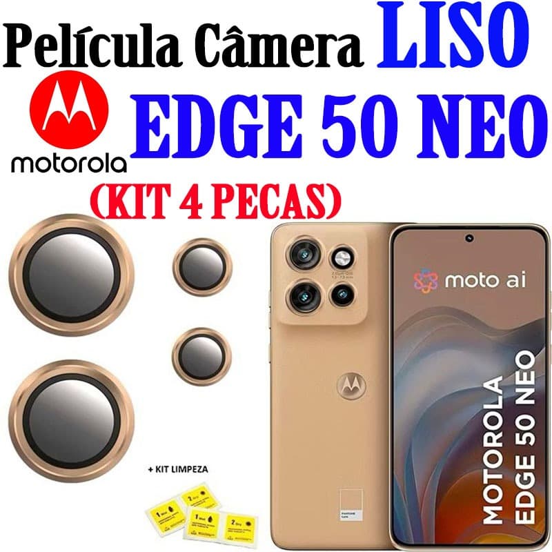 (KIT4PCS)Película De Câmera P/ MOTOROLA EDGE 50 NEO Protetor De Lente Com Anel De Metal Vidro Temperado
