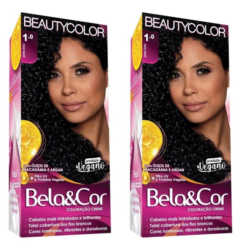 TINTA DE CABELO coloração Bela e Cor 1.0 Preto Ônix Beauty Color