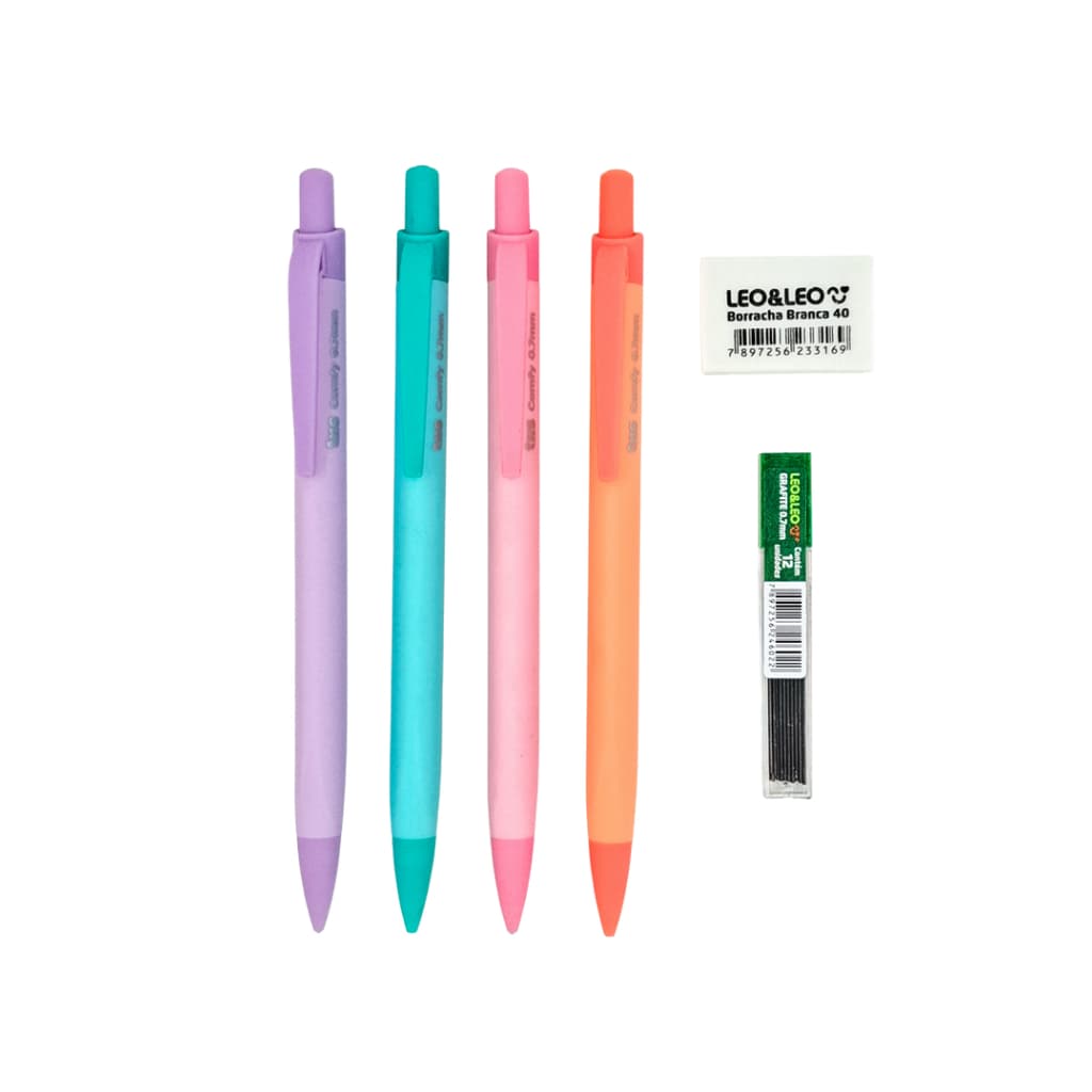 KIT LAPISEIRA COLORIDA TRIS 0.7 COM GRAFITE E BORRACHA BRANCA LEO&LEO