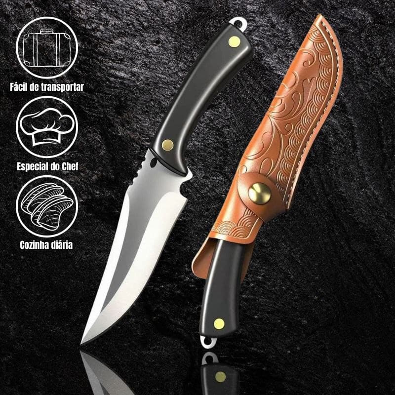 Faca Artesanal de Cozinha, Chef 22 cm + Bainha Couro