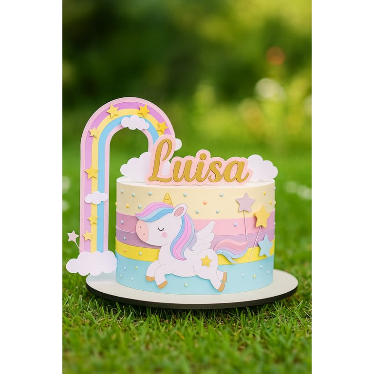 Topo de Bolo Personalizado com nome tema unicórnio| Unicórnio Festa Infantil | Topo de Bolo unicórnio.