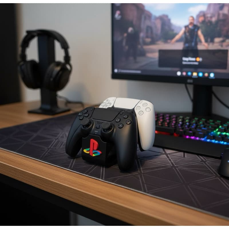 Suporte Duplo Para Controle Ps5-ps4 - Logo Colorido