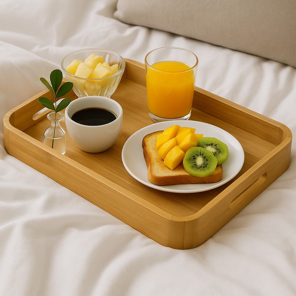 Bandeja Retangular Bambu 45x30cm Com Alça Tuut Para Café Da Manhã Mesa Posta Servir E Decorar
