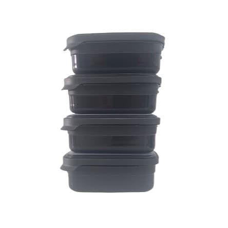 Conjunto 4 Potes Retangulares Preto de 1000ml cada com Tampa Tipo Marmita Helsim