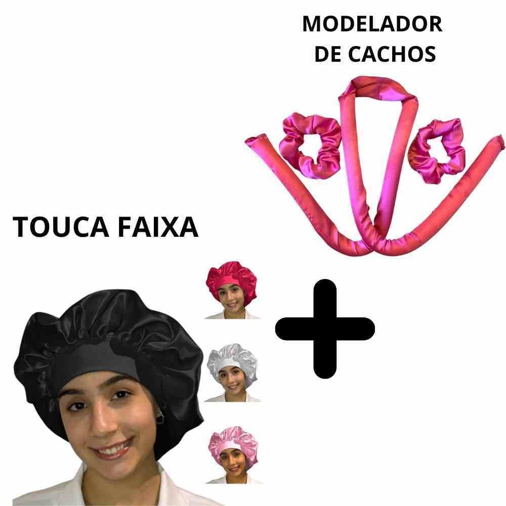 KIT TOUCA FAIXA DE CETIM ANTI FRIZZ E MODELADOR DE CACHOS DE CETIM SEM CALOR COM 2 XUXINHAS DE CETIM QUE PROTEGE OS FIOS
