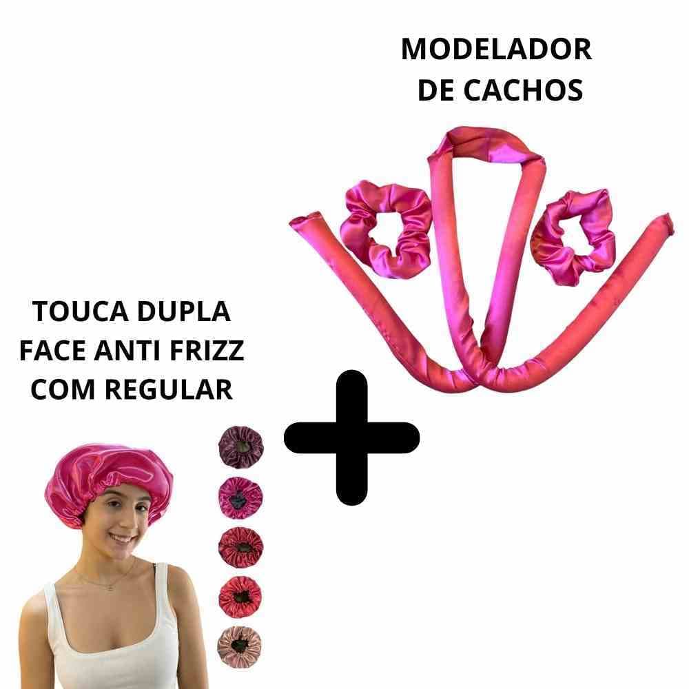 KIT TOUCA DE CETIM DUPLA FACE ANTI FRIZZ COM REGULADOR + MODELADOR DE CACHOS CETIM SEM CALOR