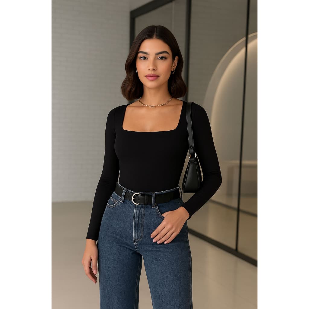 kit 3 Body Feminino manga Longa  Decote suplex casual