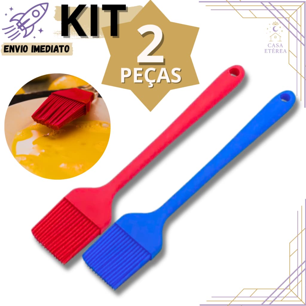 Kit 2 Pincel Culinário de Silicone 25.2cm Utensílio Multiuso para Cozinha Confeitaria Padaria e Churrasco