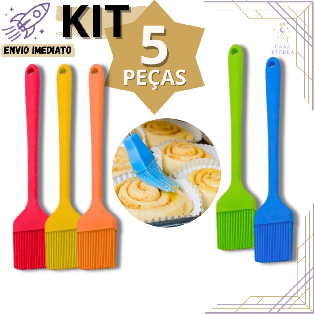 Jogo Pincel Culinário de Silicone 25.2cm Utensílio Multiuso para Cozinha Confeitaria Padaria e Churrasco