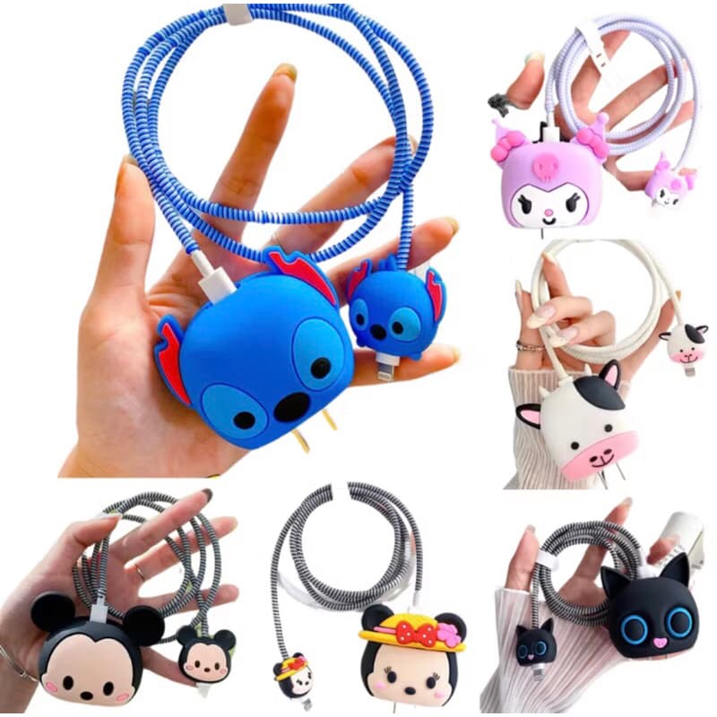 kit Protetor completo para cabo e fonte personagens divertidos carregador